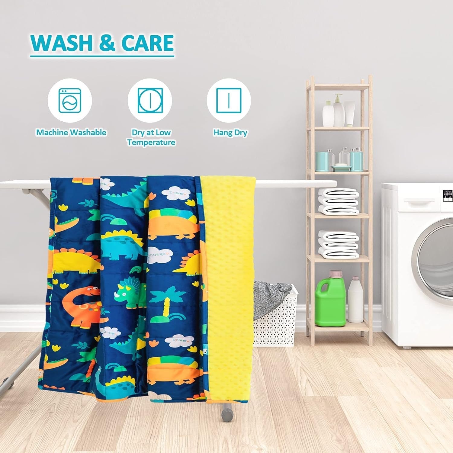 Kids Weighted Blanket Blue Dinosaur 1.4kg 90x120cm Soft Calming Comfort