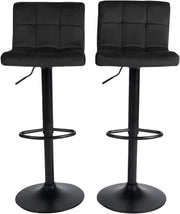 Set of 2 Adjustable Black Velvet Bar Stools with Swivel & Footrest