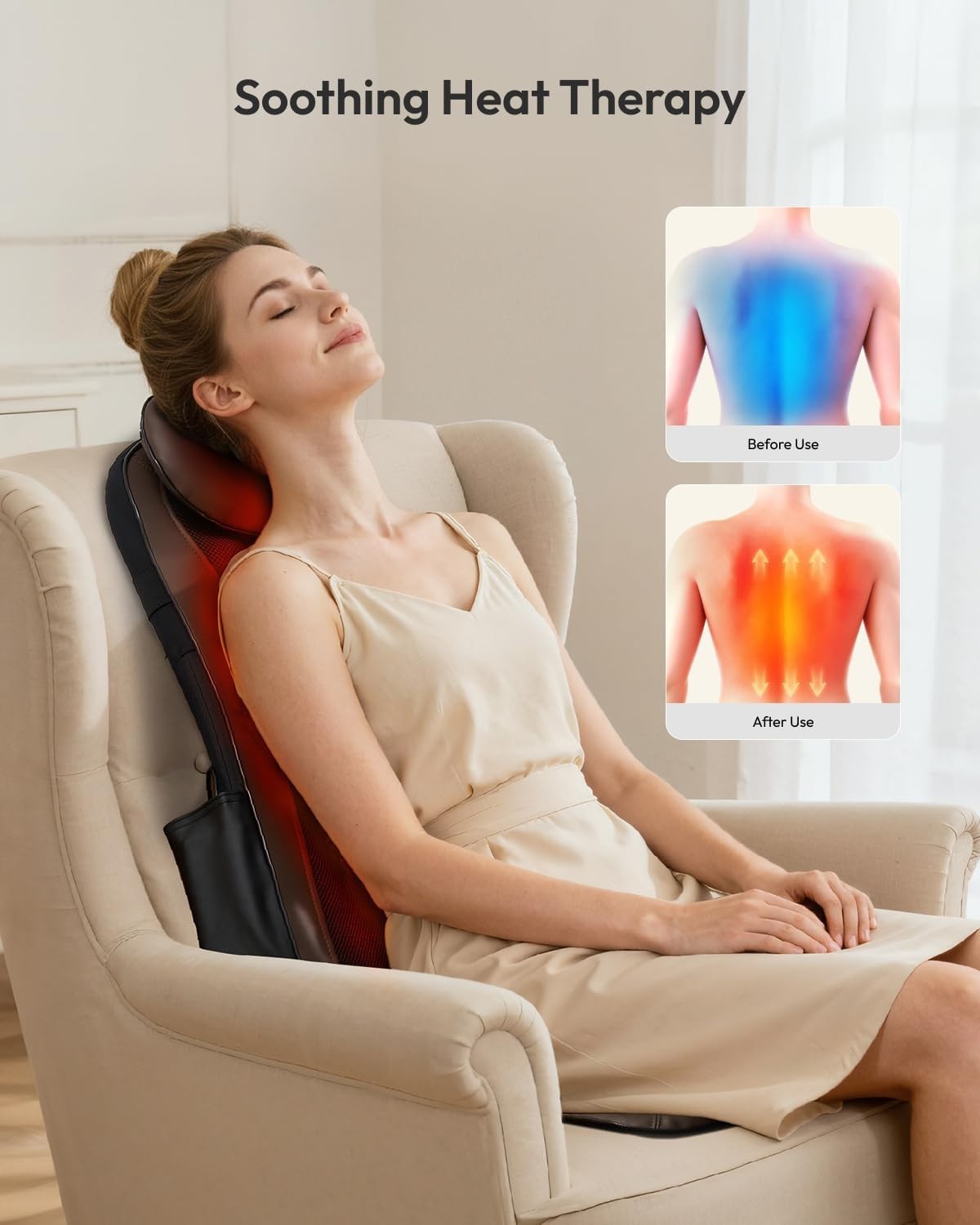 3D Shiatsu Back Massager with Heat Full Back Cushion Adjustable Intensity Brown