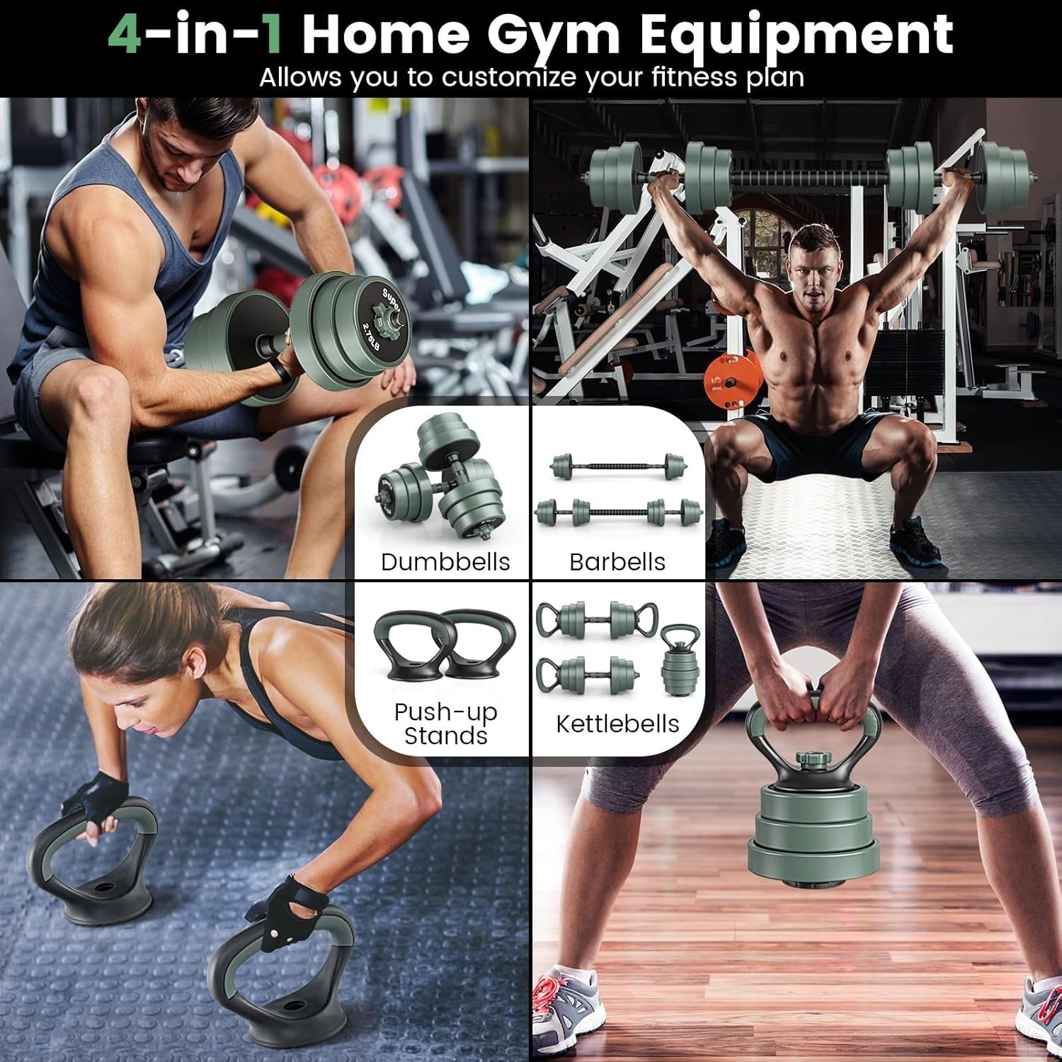 21kg 4-in-1 Adjustable Dumbbell Barbell Kettlebell Push Up Home Gym