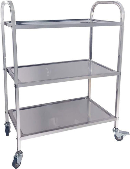 Stainless Steel Kitchen Trolley 3 Tier Utility Serving Cart Locking Wheels