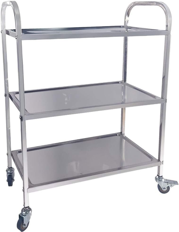 Stainless Steel Kitchen Trolley 3 Tier Utility Serving Cart Locking Wheels