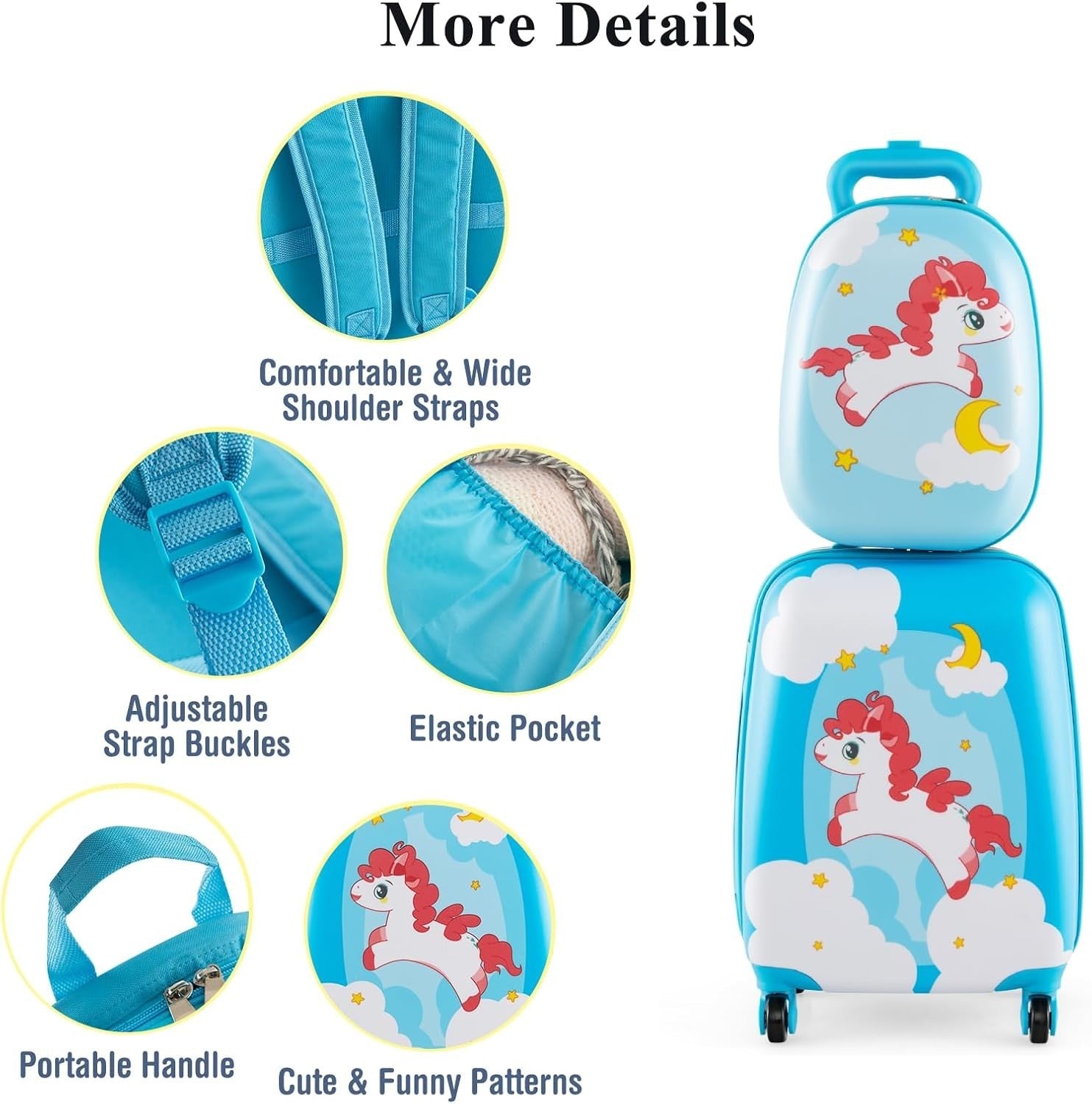Orange Unicorn Kids Trolley Suitcase 16” Carry On + Backpack Set