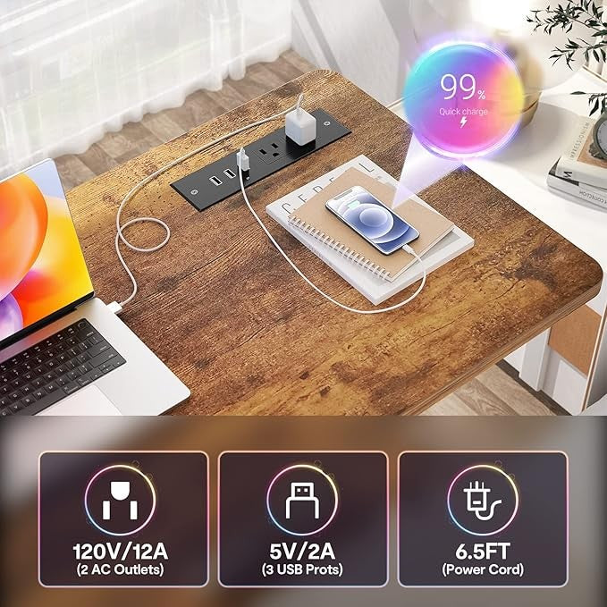 Rolling Standing Desk Adjustable Height Power USB C-Shaped Mobile Table