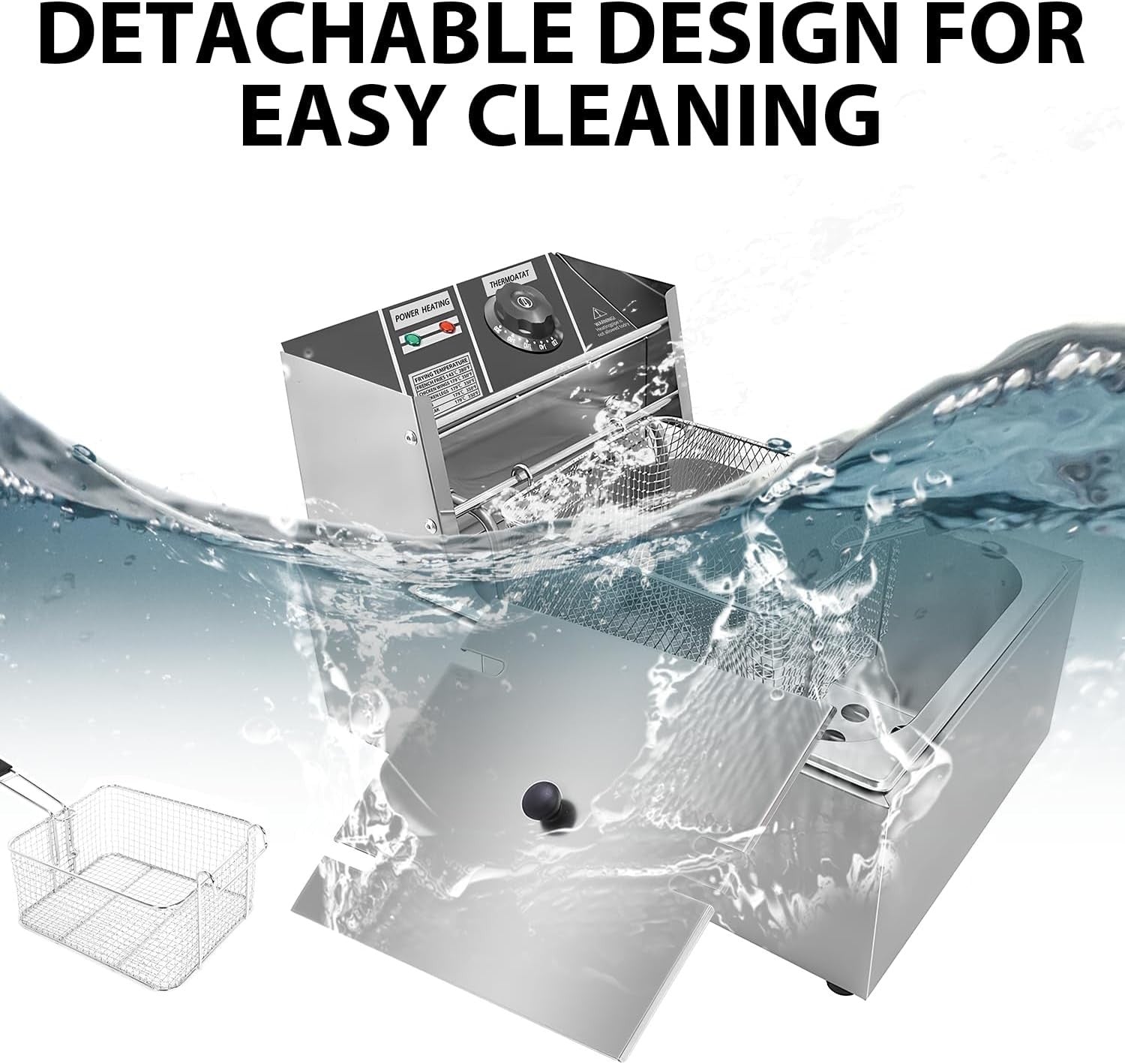 6L Commercial Deep Fryer 2500W Stainless Steel Fast Heat Countertop