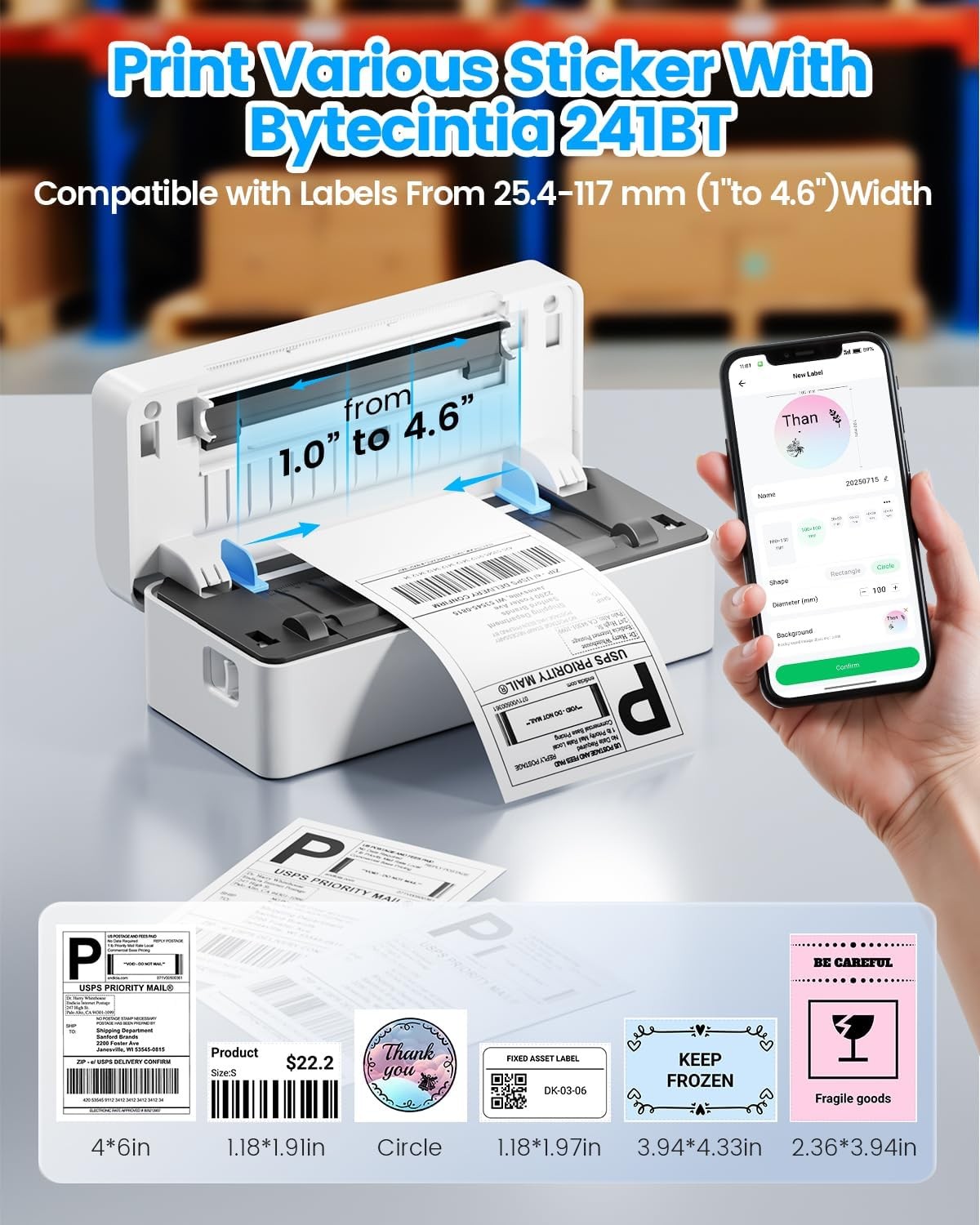 Bluetooth Shipping Label Printer 4x6 Wireless USB