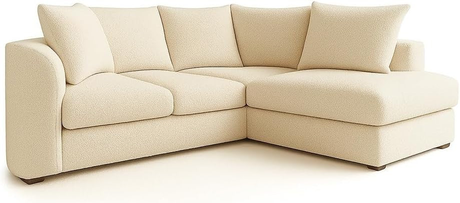 Cream Bouclé Corner Sofa – Right Hand 4 Seater L Shape Teddy Fabric