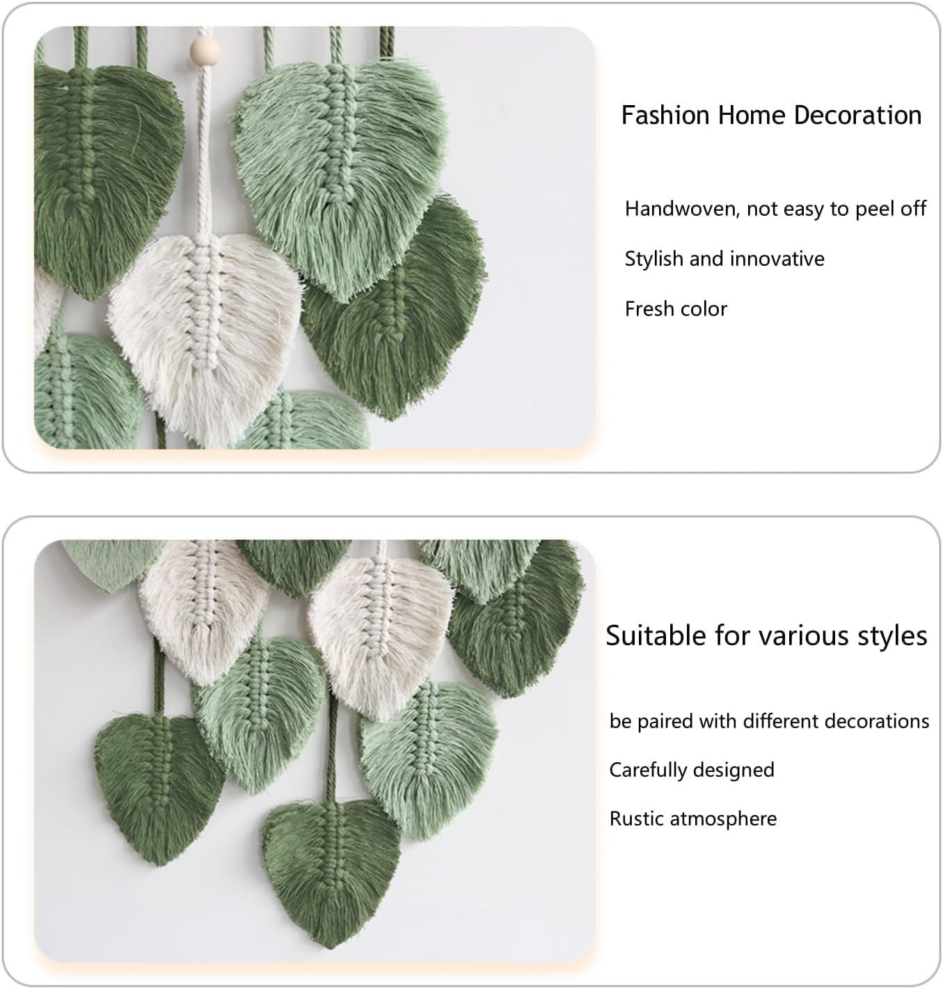 Green Boho Macrame Wall Hanging Leaf Woven Art Decor