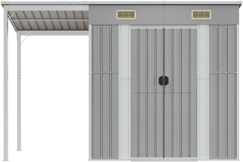 Metal Garden Shed 277x110.5x181cm Outdoor Tool Storage Extended Roof