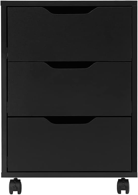 Black Rolling Drawer Cabinet 3 Tier Under Desk Office File Storage
