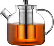 Glass Teapot 1500ml w/ Stainless Steel Infuser Stovetop Safe Clear Tea Pot