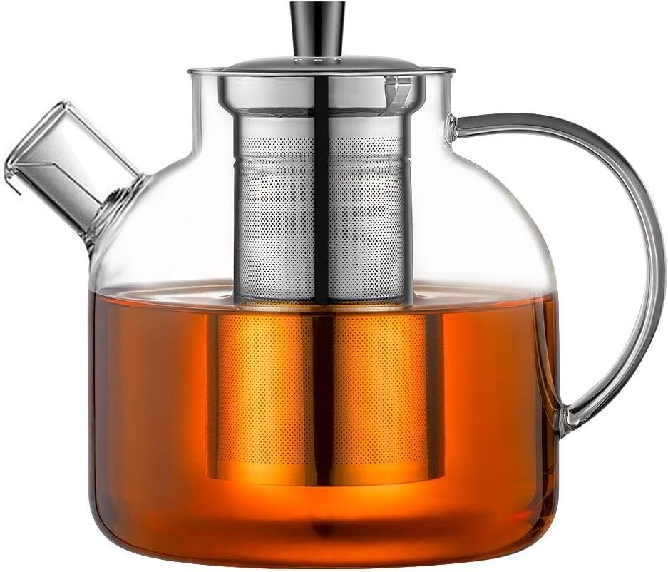Glass Teapot 1500ml w/ Stainless Steel Infuser Stovetop Safe Clear Tea Pot