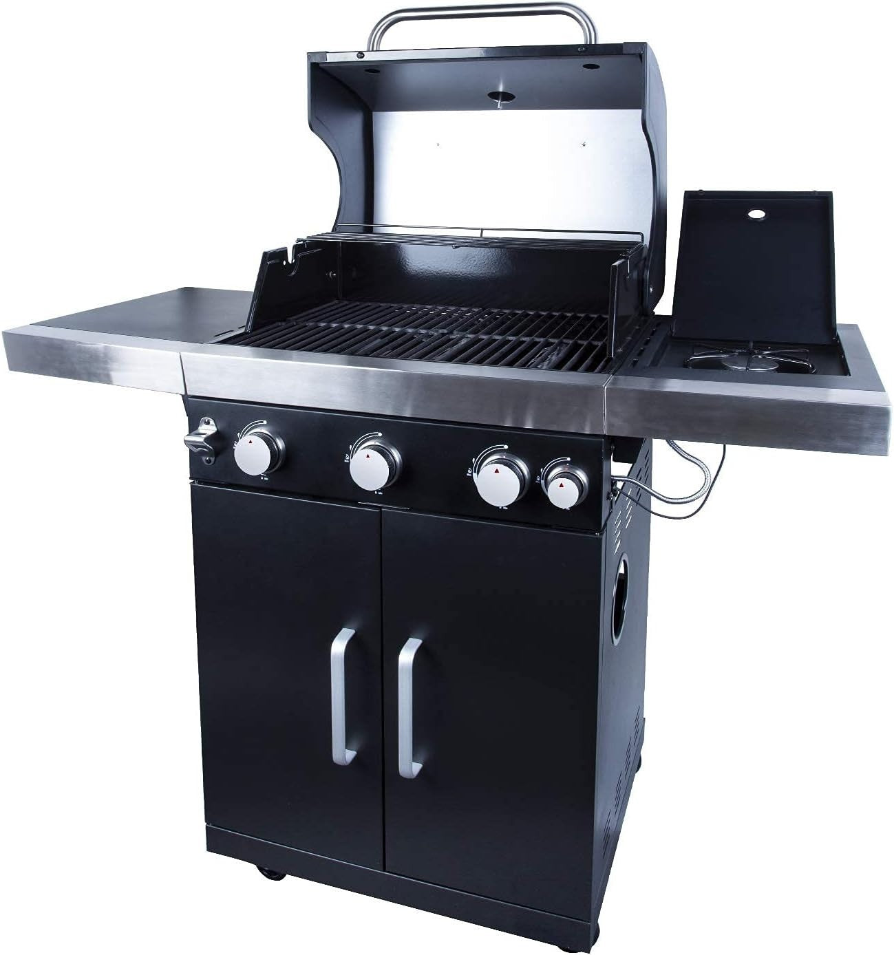 4 Burner Gas BBQ Grill with Side Burner, Storage Cabinet & Thermometer Outdoor