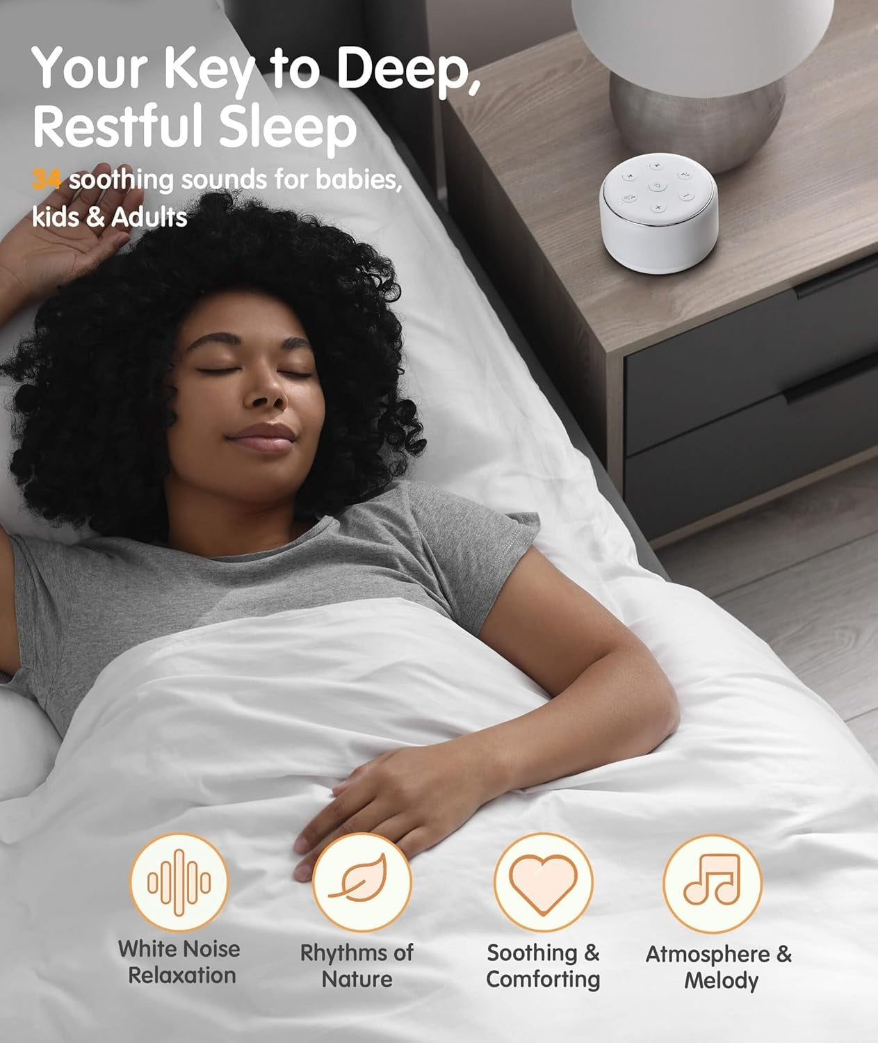 Portable Baby White Noise Machine with Night Light, 34 Soothing Sounds