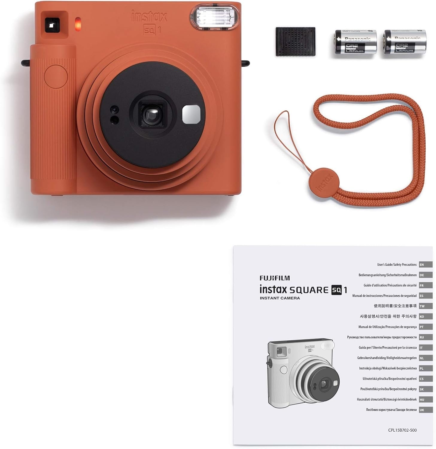 Square Instant Camera Orange 10 Shot Film Selfie Mode Auto Exposure