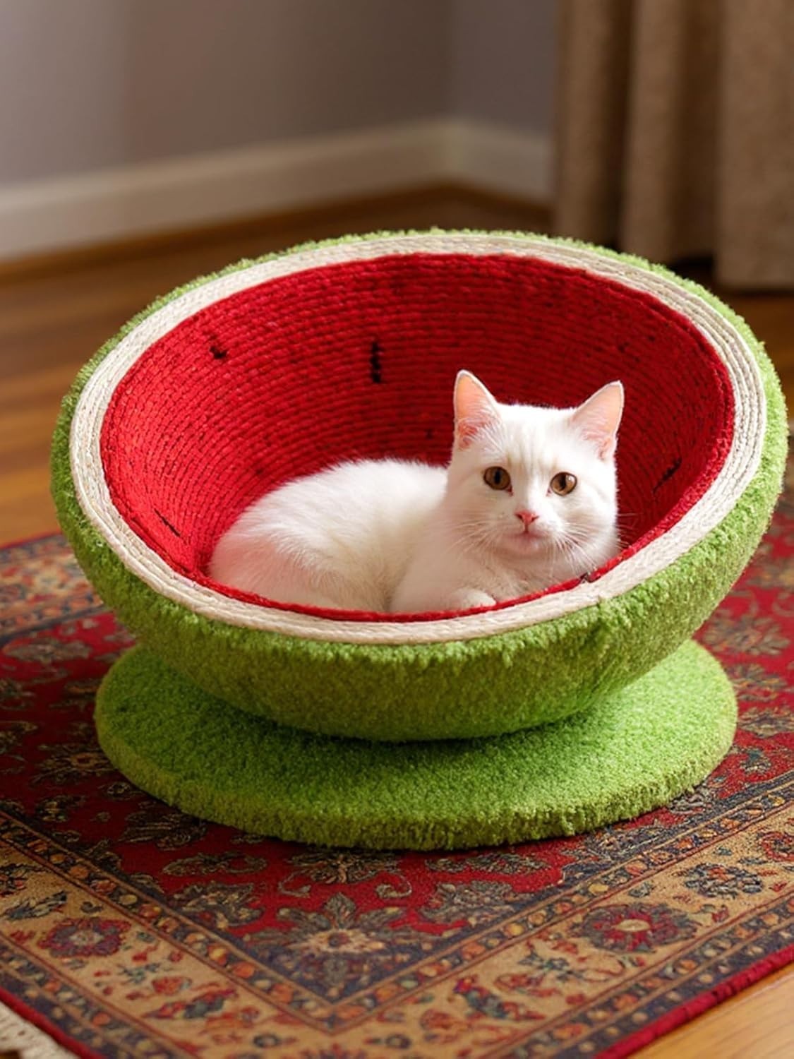 Watermelon Cat Bed Cave w Sisal Scratch Board Cozy Fruit Pet House
