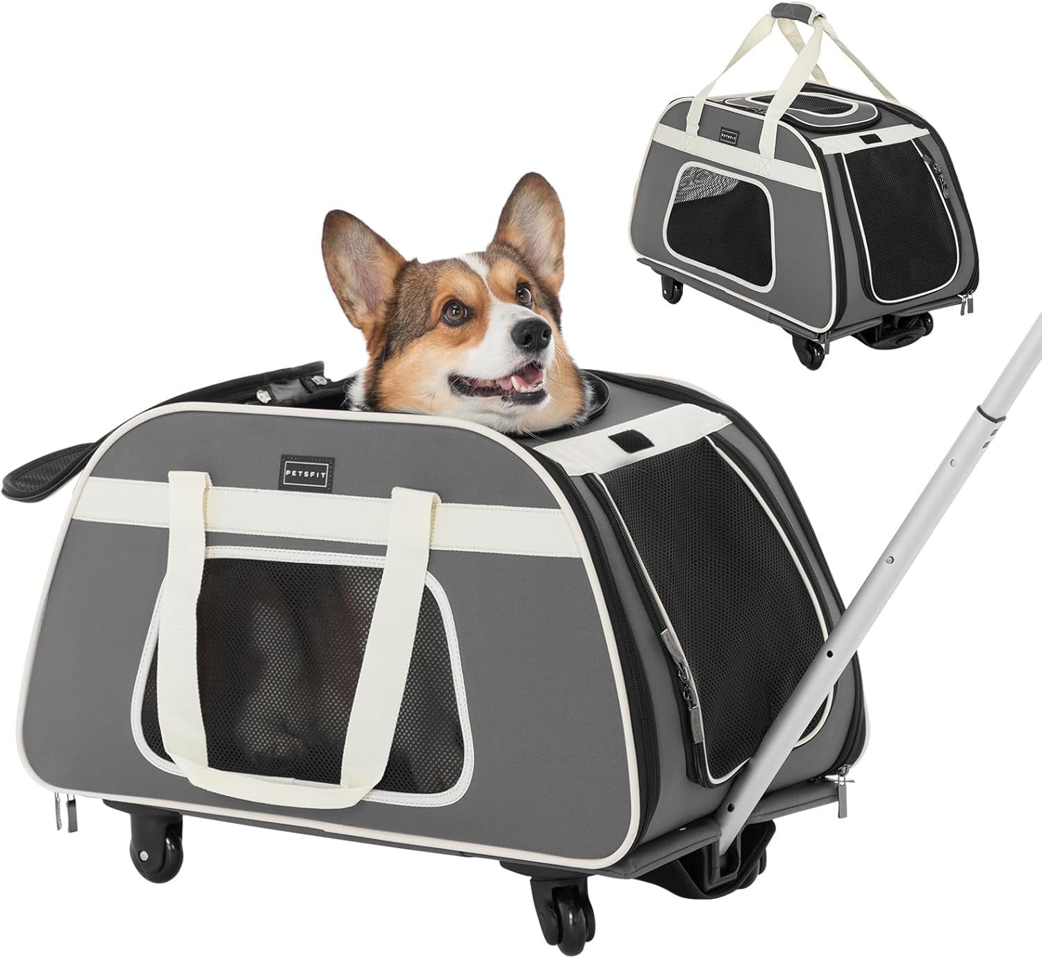 Rolling Pet Carrier with Wheels for Small Dogs & Cats, Portable Travel