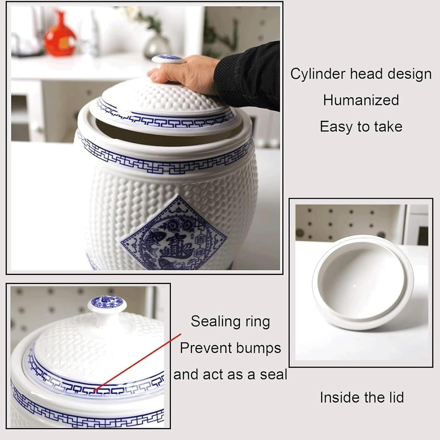 5KG Ceramic Rice Storage Jar with Lid Traditional Grain Container