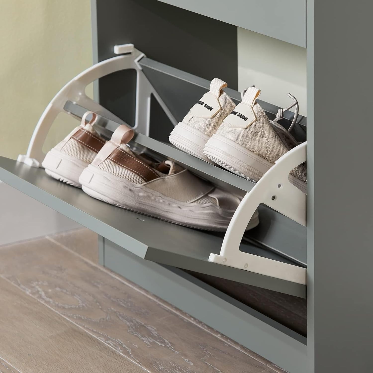 Slim Shoe Storage Cabinet with 3 Flip Drawers & Lockable Design