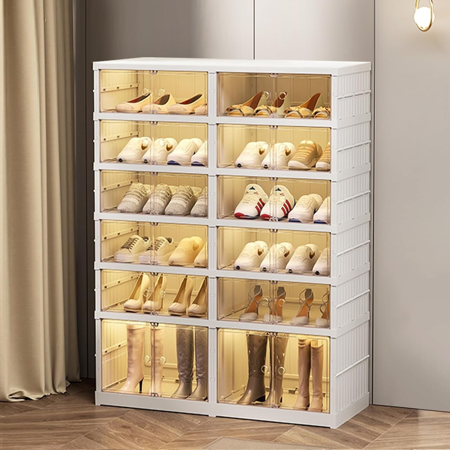 6-Tier Foldable Shoe Cabinet with Transparent Doors, 87x34.5x117 cm