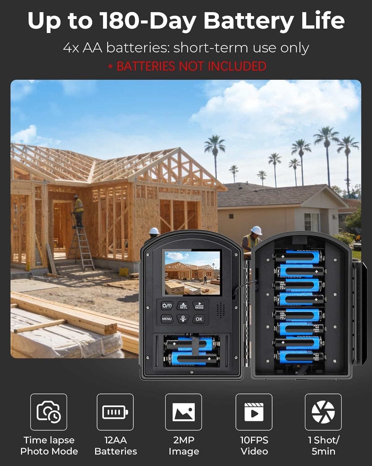 1080P Time Lapse Camera Outdoor Construction IP66 180 Day 64GB