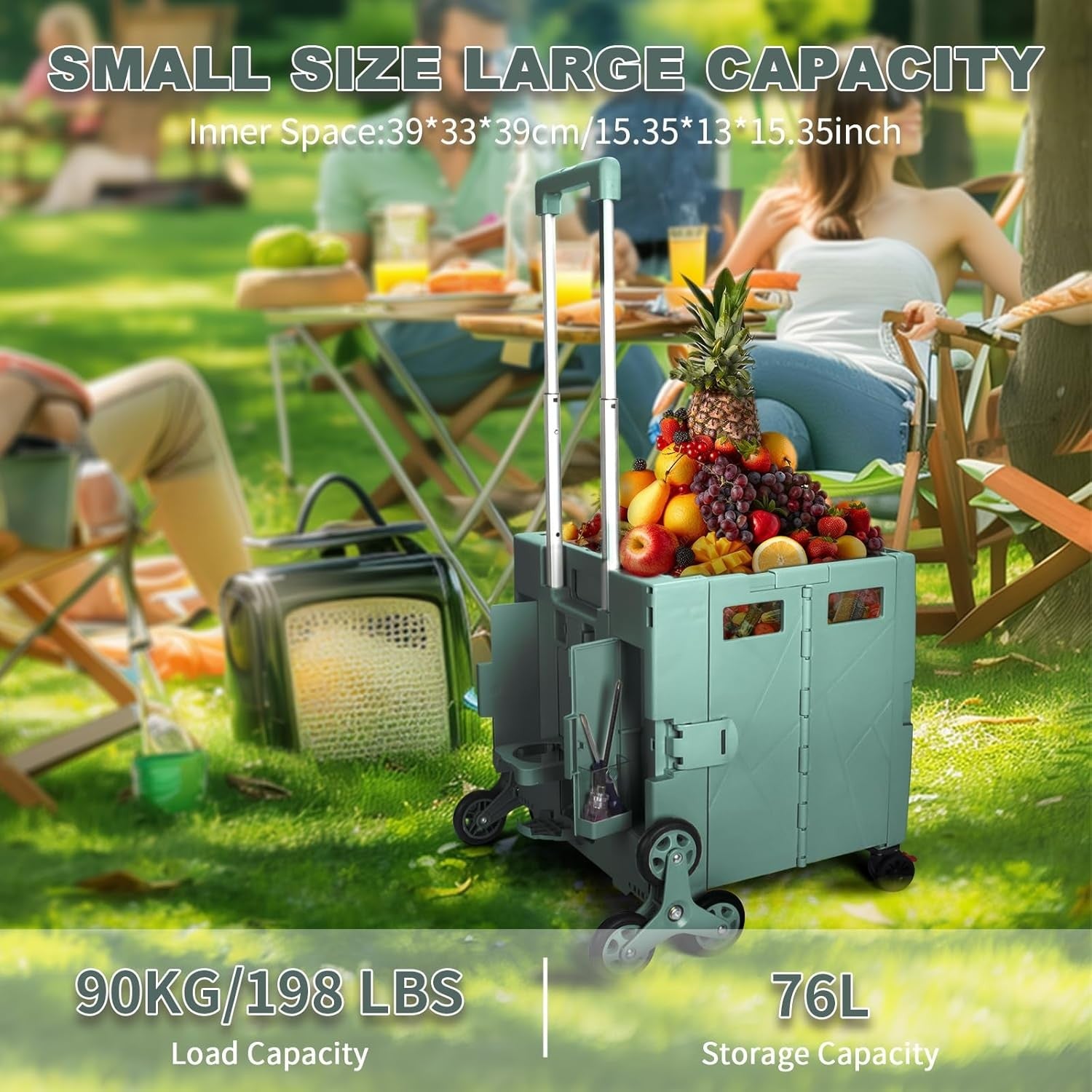 Folding Shopping Trolley with Climbing Wheels 76L Heavy Duty Utility Cart