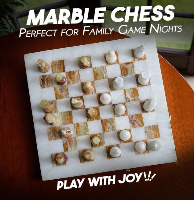 Luxury 10x10” Marble Chess Set White & Onyx Green – Handmade Stone Board