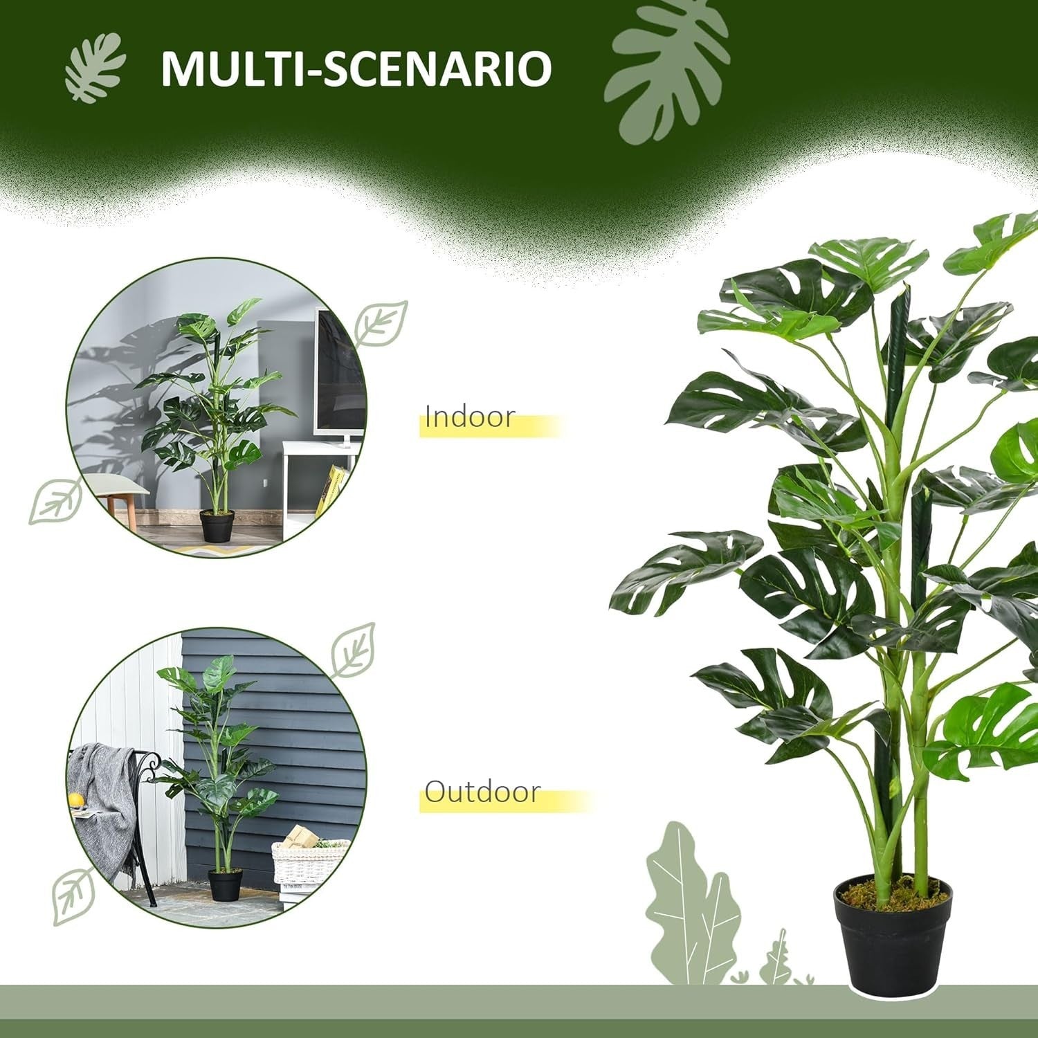 Set of 2 Artificial Monstera Trees 100cm Faux Potted Tropical Home Garden Decor
