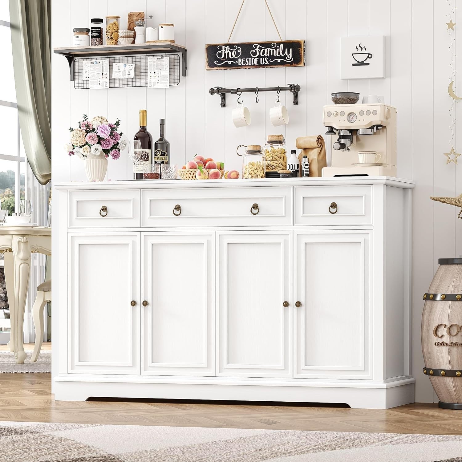 White Sideboard 4 Door 3 Drawer Cabinet Storage Unit Adjustable Shelves**