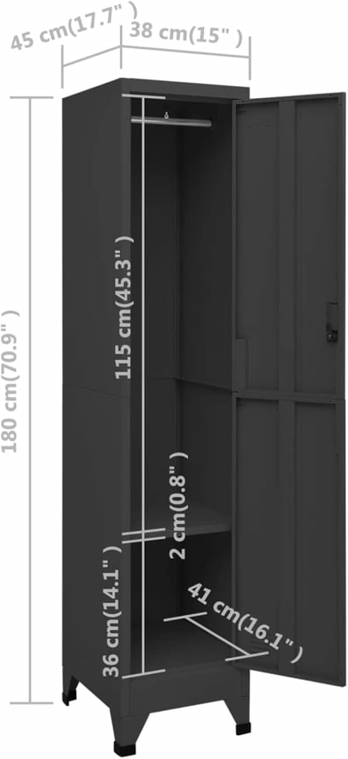 Metal Locker Cabinet 1 Door Storage Cupboard Secure Office Gym School 180cm