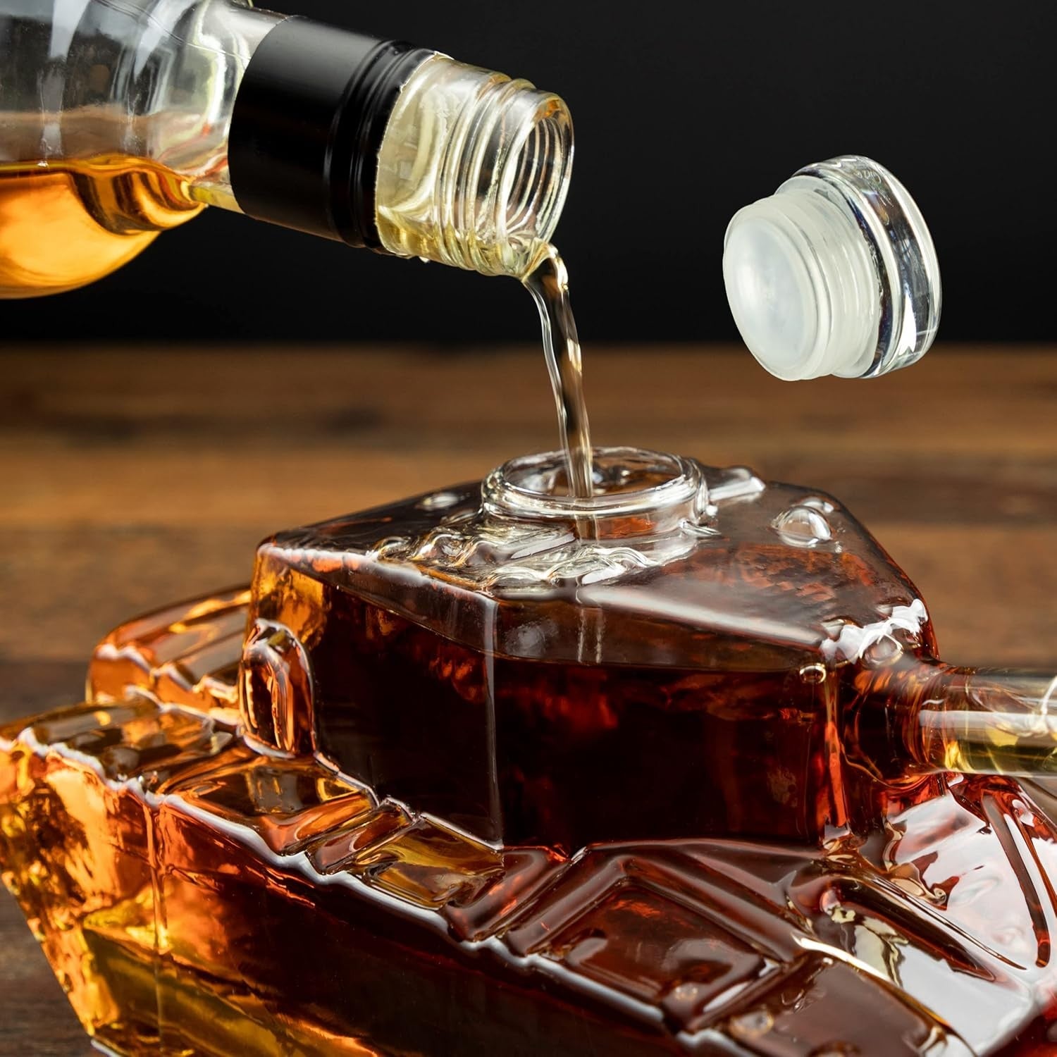 Tank Shaped 1L Whiskey Decanter Glass Novelty Liquor Carafe Gift for Men