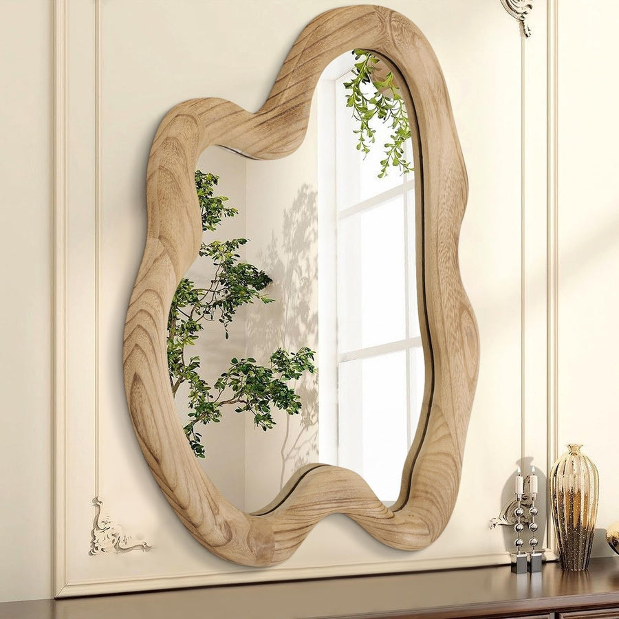 Rustic Irregular Wood Wall Mirror 70x50cm Decorative Hanging for Home