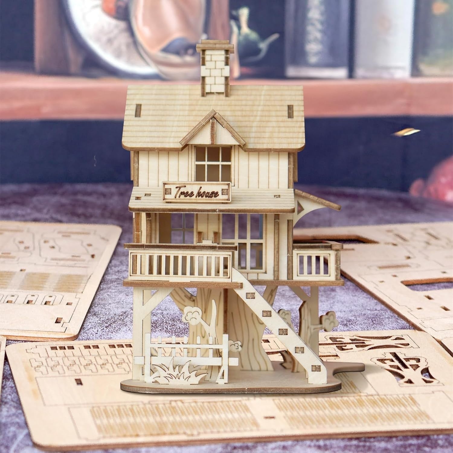 3D Wooden Tree House Puzzle Kit Adult Craft Gift DIY Model Home Decor