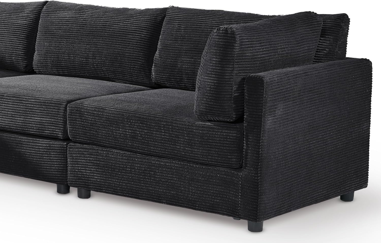 Black Jumbo Cord Modular 5 Seater L Shaped Sofa – Removable Covers