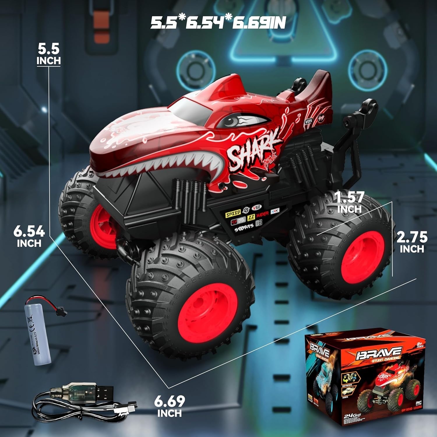 RC Monster Truck Car for Kids 3+ – 360° Spin, LED Lights & Music Toy