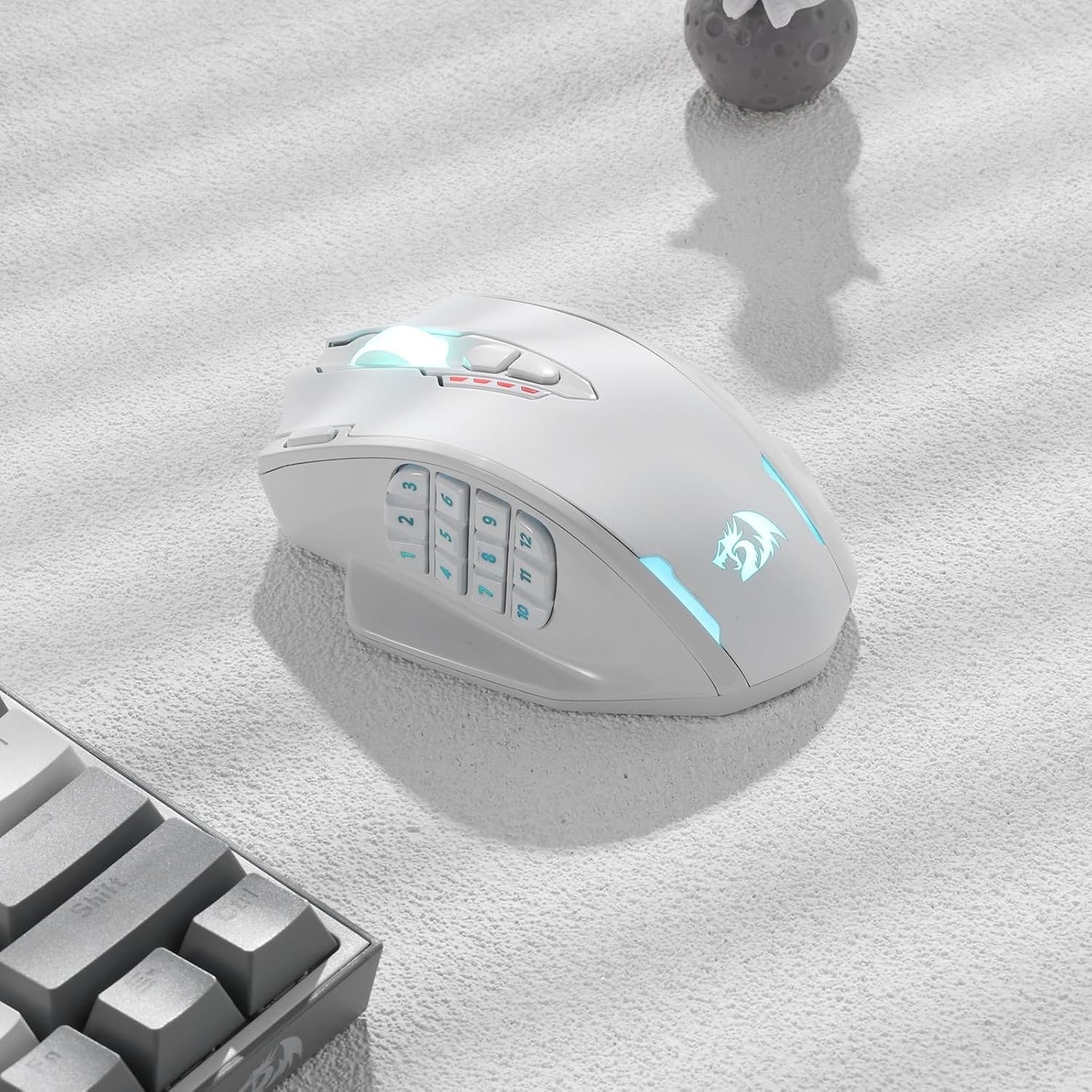 White Wireless Gaming Mouse 16000 DPI RGB MMO 16 Buttons Rechargeable