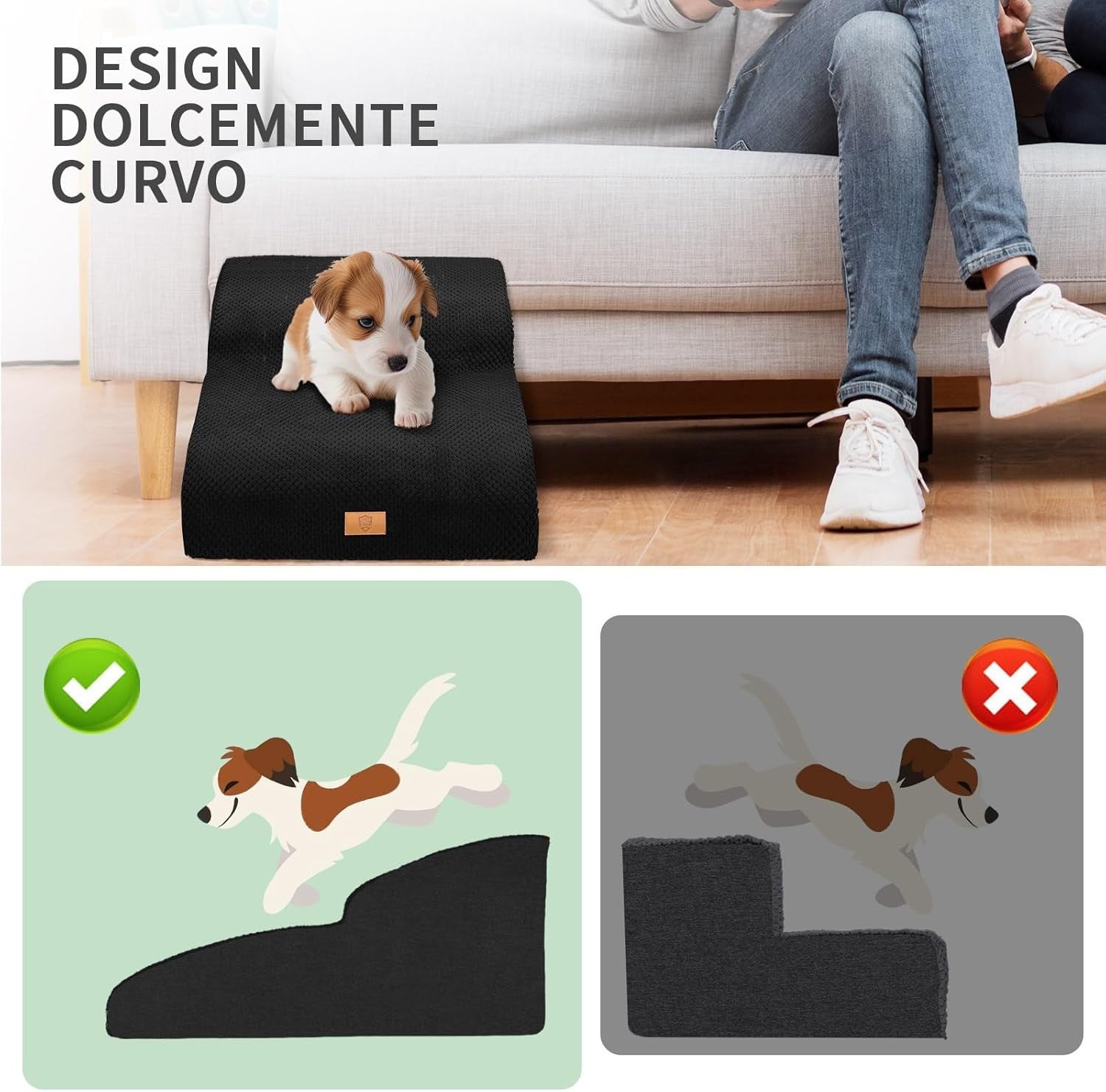 Black 2 Step Dog Ramp Stairs High Density Foam 55x40x30cm