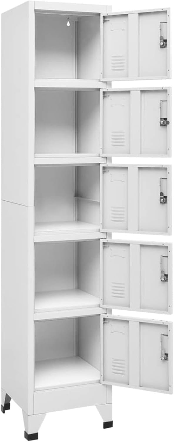 5 Door Grey Metal Locker Cabinet Lockable Steel Storage Cupboard Office Gym