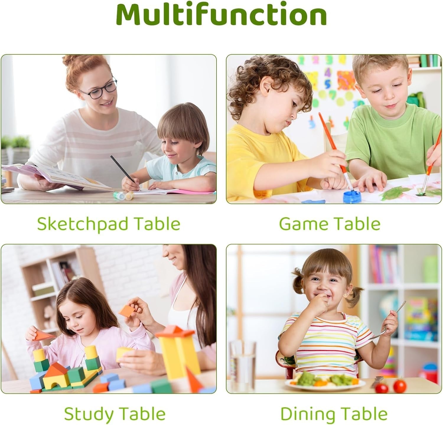 Adjustable Kids Table & 4 Chairs Set Durable Plastic Furniture Grey