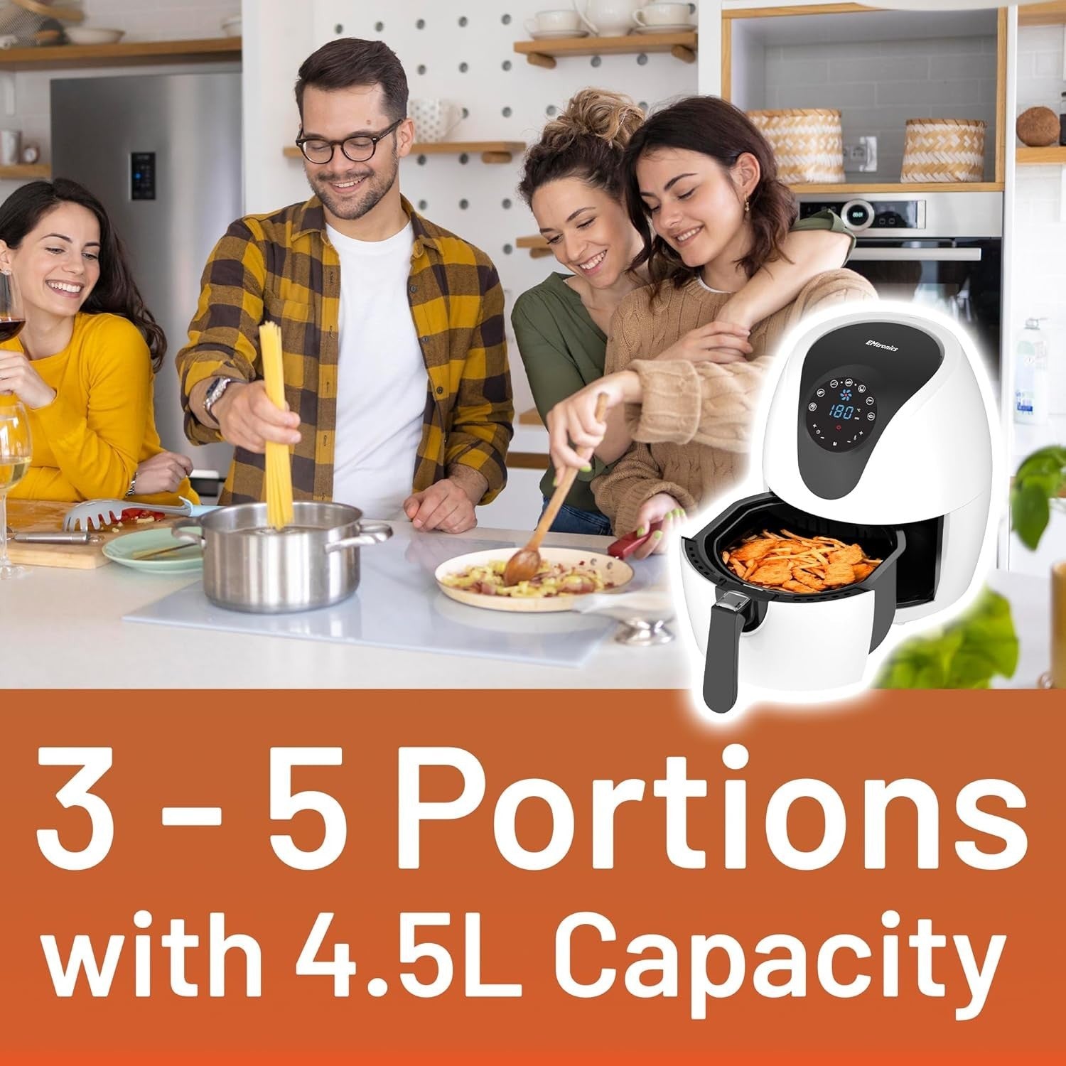 4.5L Digital Air Fryer | 1400W Oil-Free Cooking | 7 Presets | White Finish