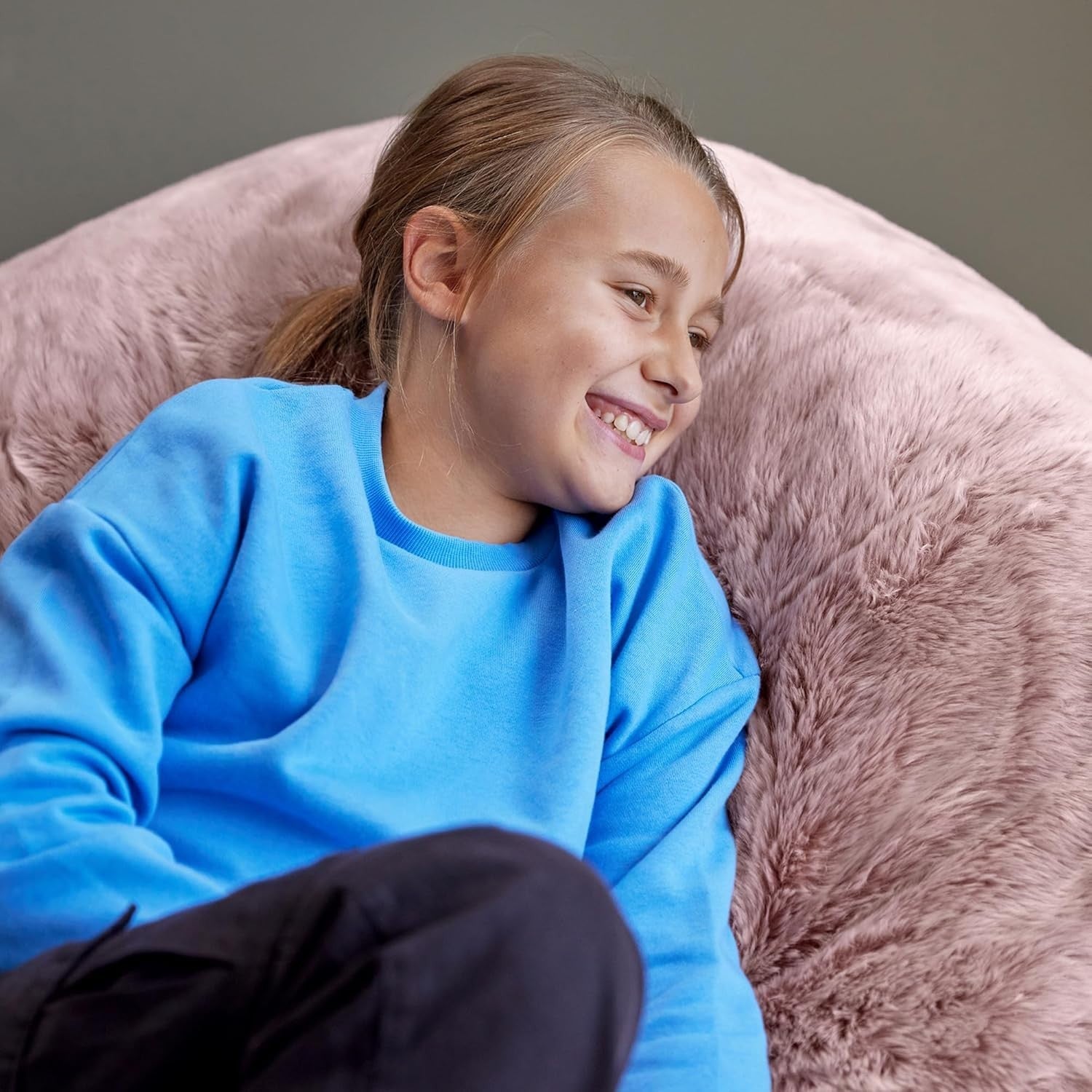Pink Kids Faux Fur Bean Bag Chair Soft Fluffy Seat for Bedroom Gaming Room
