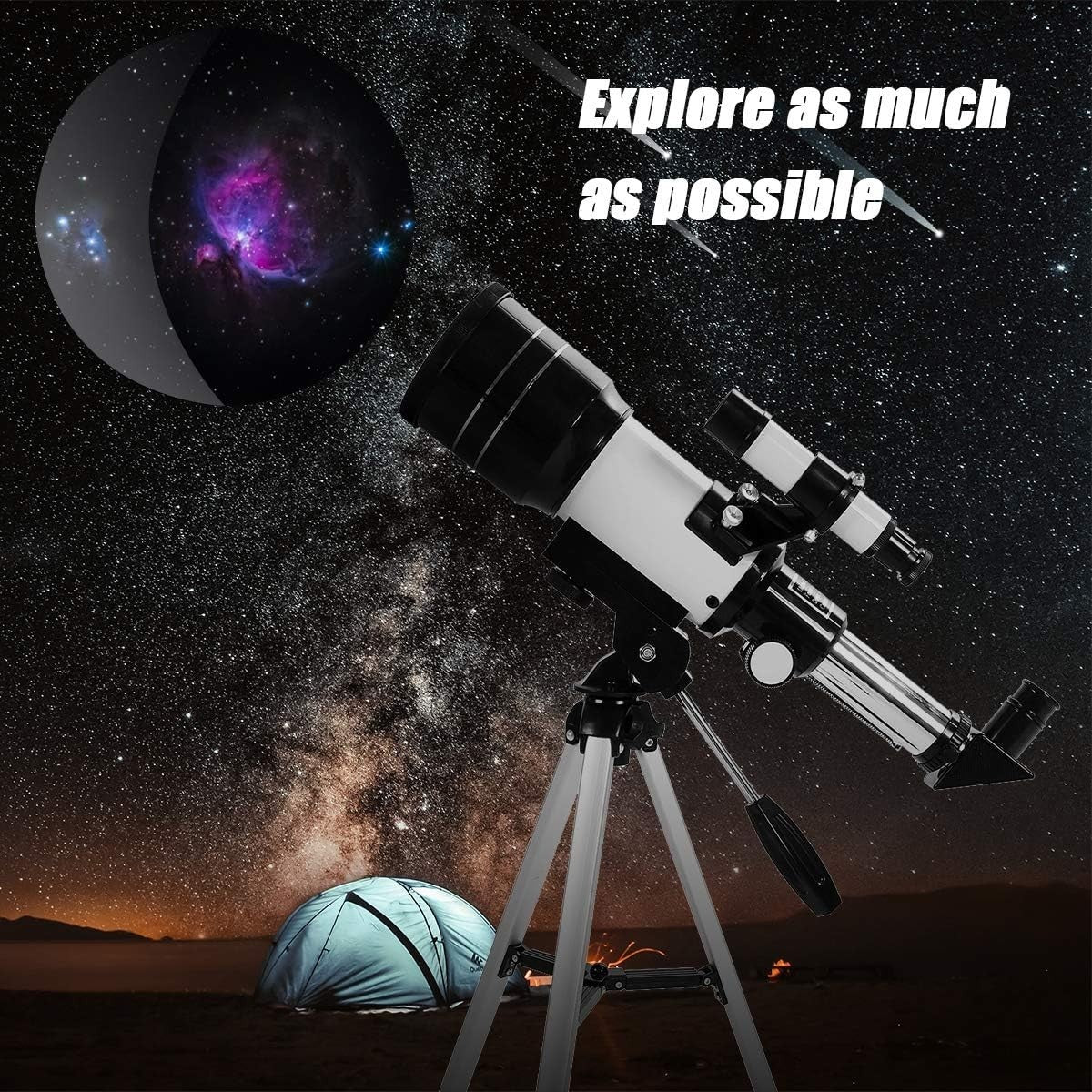 70mm Kids Refractor Telescope 150X Portable White Tripod Set Beginners