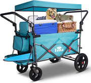 Folding Push Pull Wagon Cart 120kg Capacity w/ Canopy 2 Seats Expandable Design