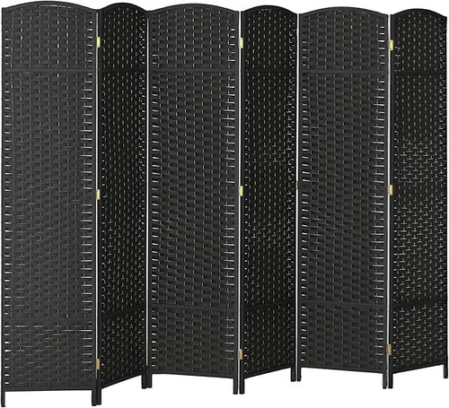 Black 6 Panel Folding Room Divider – Freestanding Privacy Screen for Home Office
