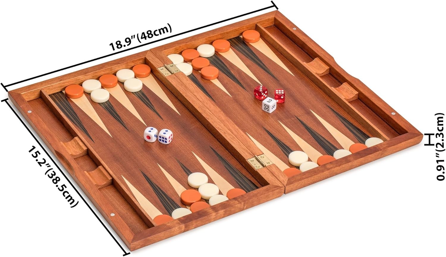 Luxury Wooden Backgammon Set Inlaid Folding Board 15” Strategy Game