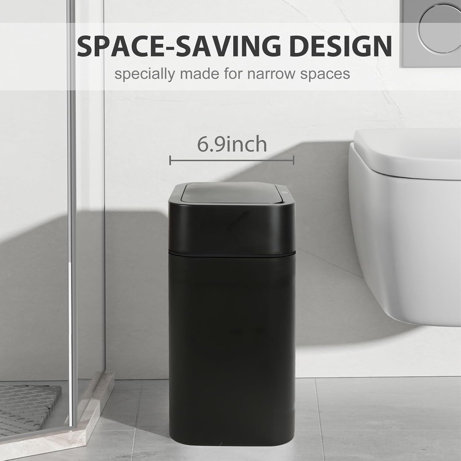 3.5 Gallon Motion Sensor Bathroom Bin Black Slim 2 Pack