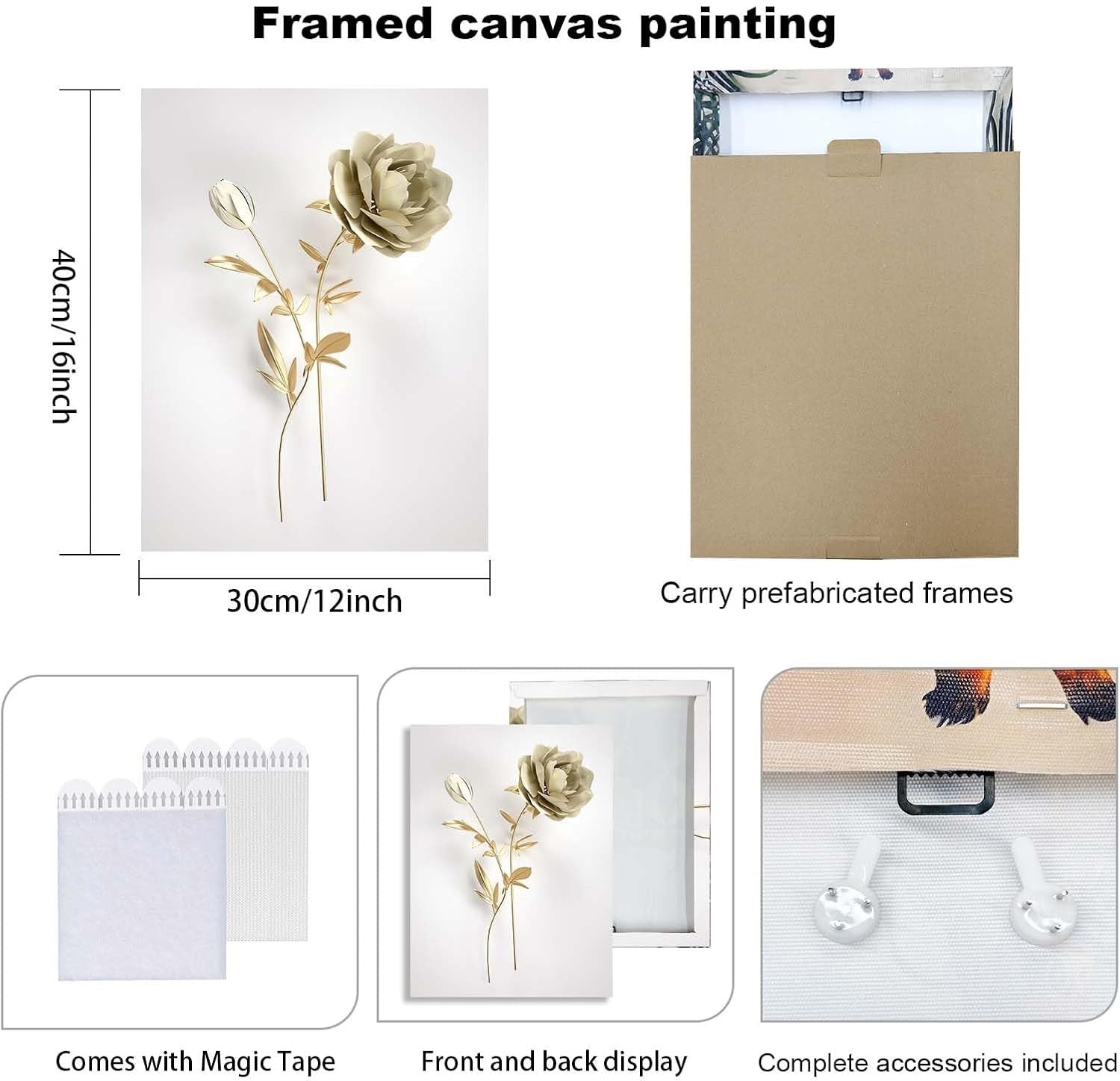 3-Piece 3D Gold Flower Canvas Wall Art – Luxury Modern Floral 12x16in