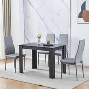 Black Dining Table Set 4 Grey PU Chairs Small Space Kitchen Modern