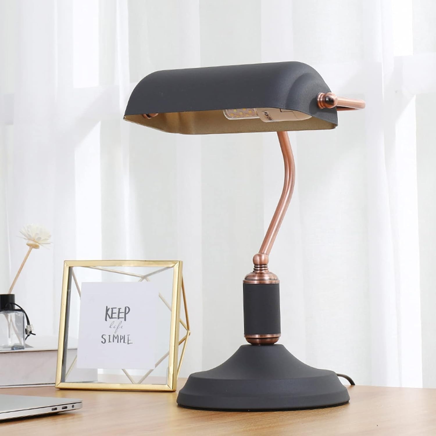Vintage Black Bankers Desk Lamp Adjustable Light Matte Shade Solid Metal Base