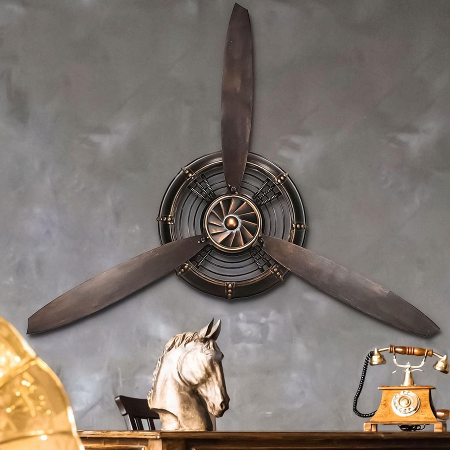 3D Metal Propeller Wall Art Black Retro Decor
